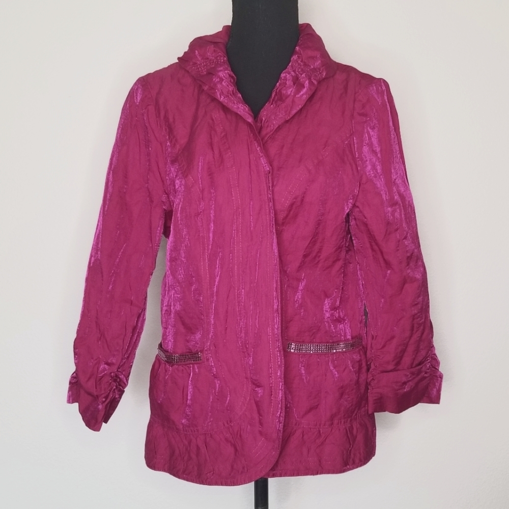 Chico's Sparkle lined fuscia open front jacket M